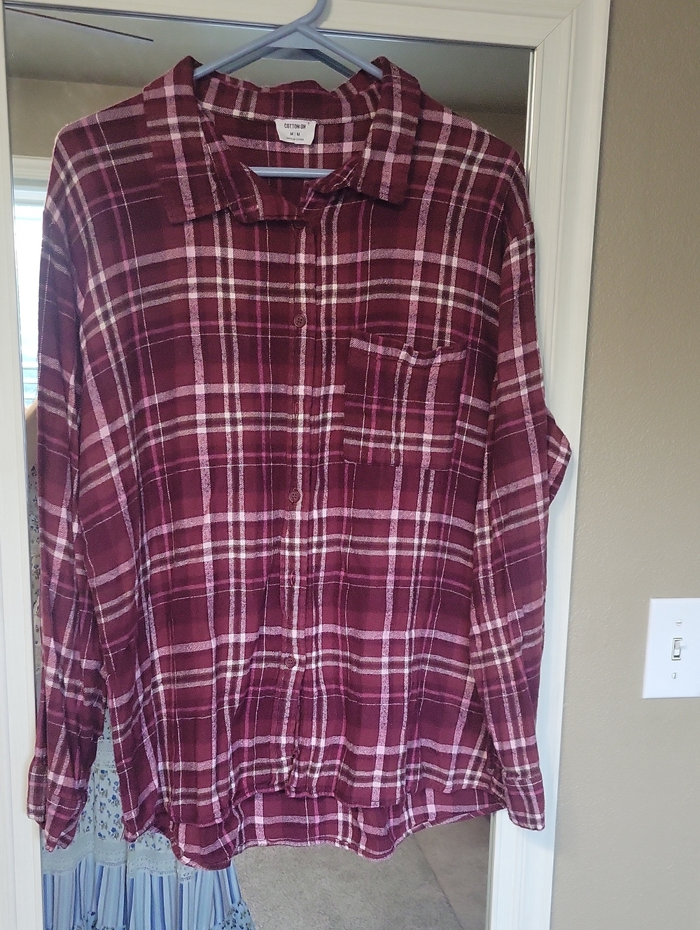 Cotton On Maroon Plaid Button-Down Shirt Medium